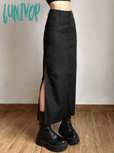 Lunivop Grunge Casual Tag Split Women Midi Skirts Mall Gothic Punk High Raise Slim Long Skirt Y2K